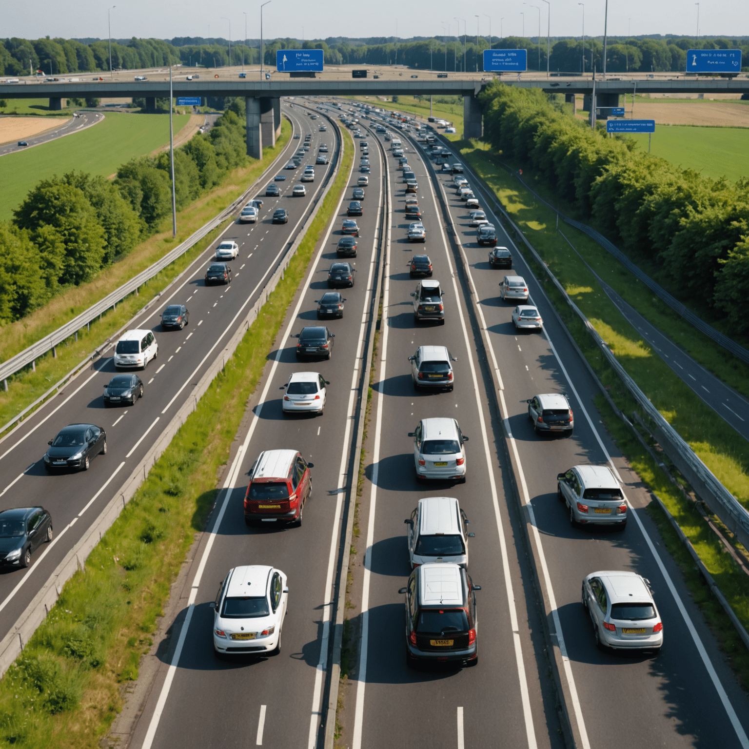 Een drukke Nederlandse snelweg met verschillende verkeersborden die nieuwe regels aangeven